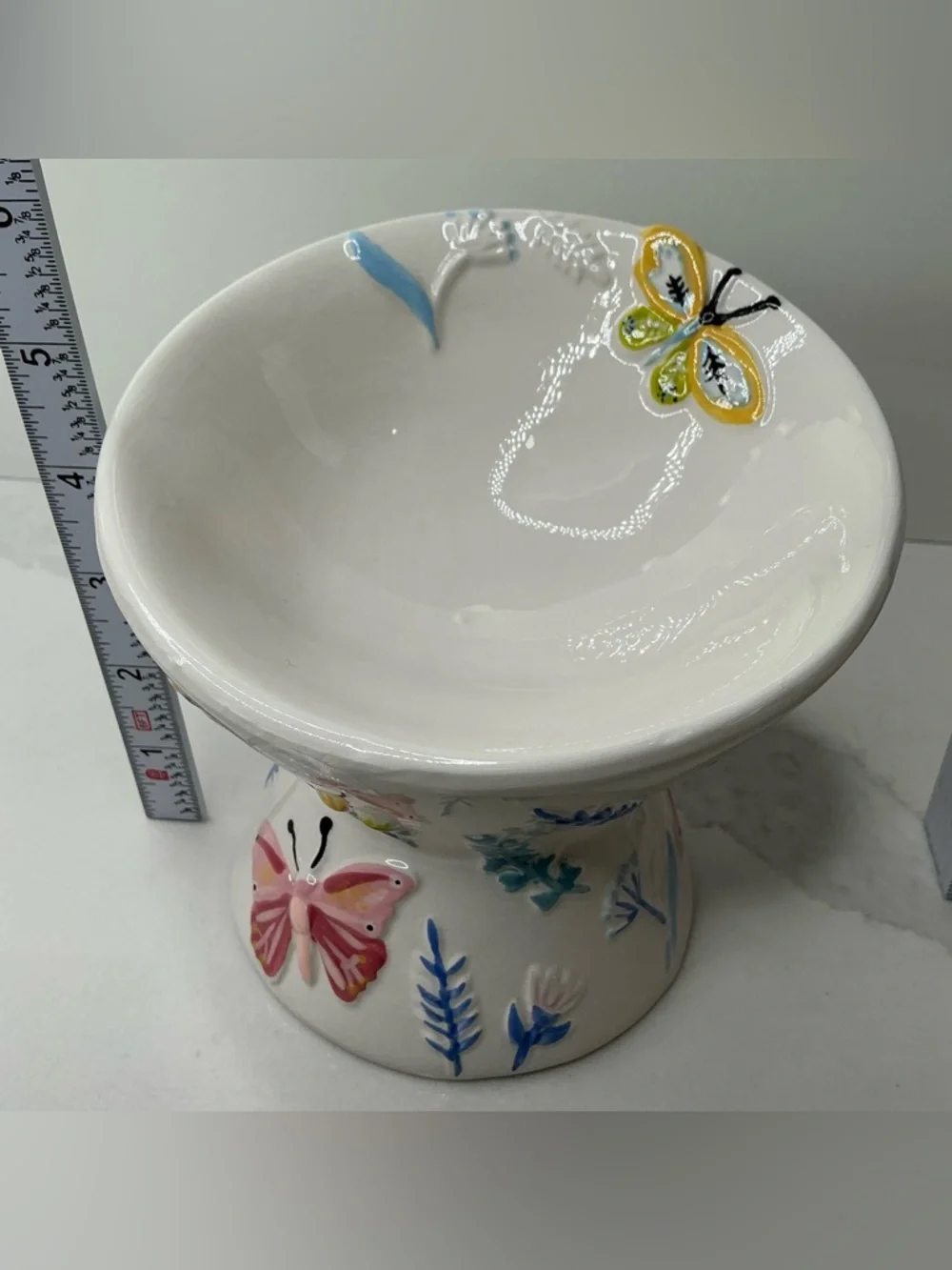Mellow & Mod Pet Bowl Elevated and Tilted Small Ceramic FLORAL Dish New